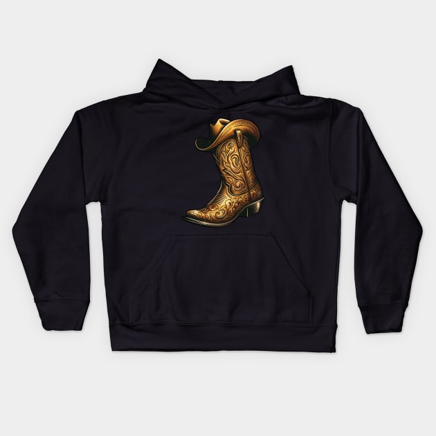 gold cowboy boot and hat Kids Hoodie by PinScher